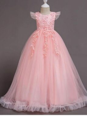 Pink Tulle Flower Appliqué Girl's Gown
